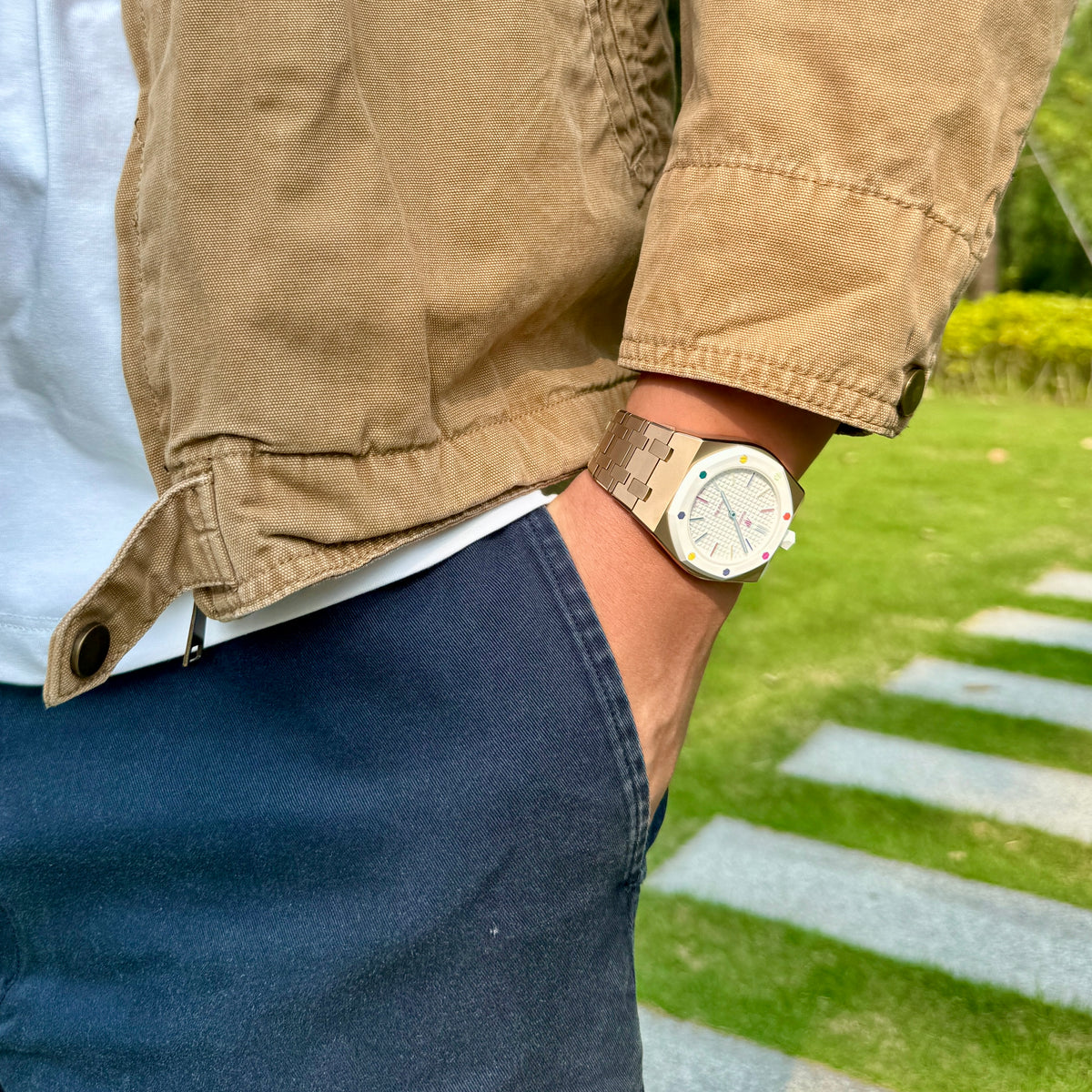 [Pre-order] VIPEX Capsule (Starlight Gold) - Titanium Case Shield & Hour Links Bracelet (Compatible with Royal Pop. Watch not included. Shipping end of October.)