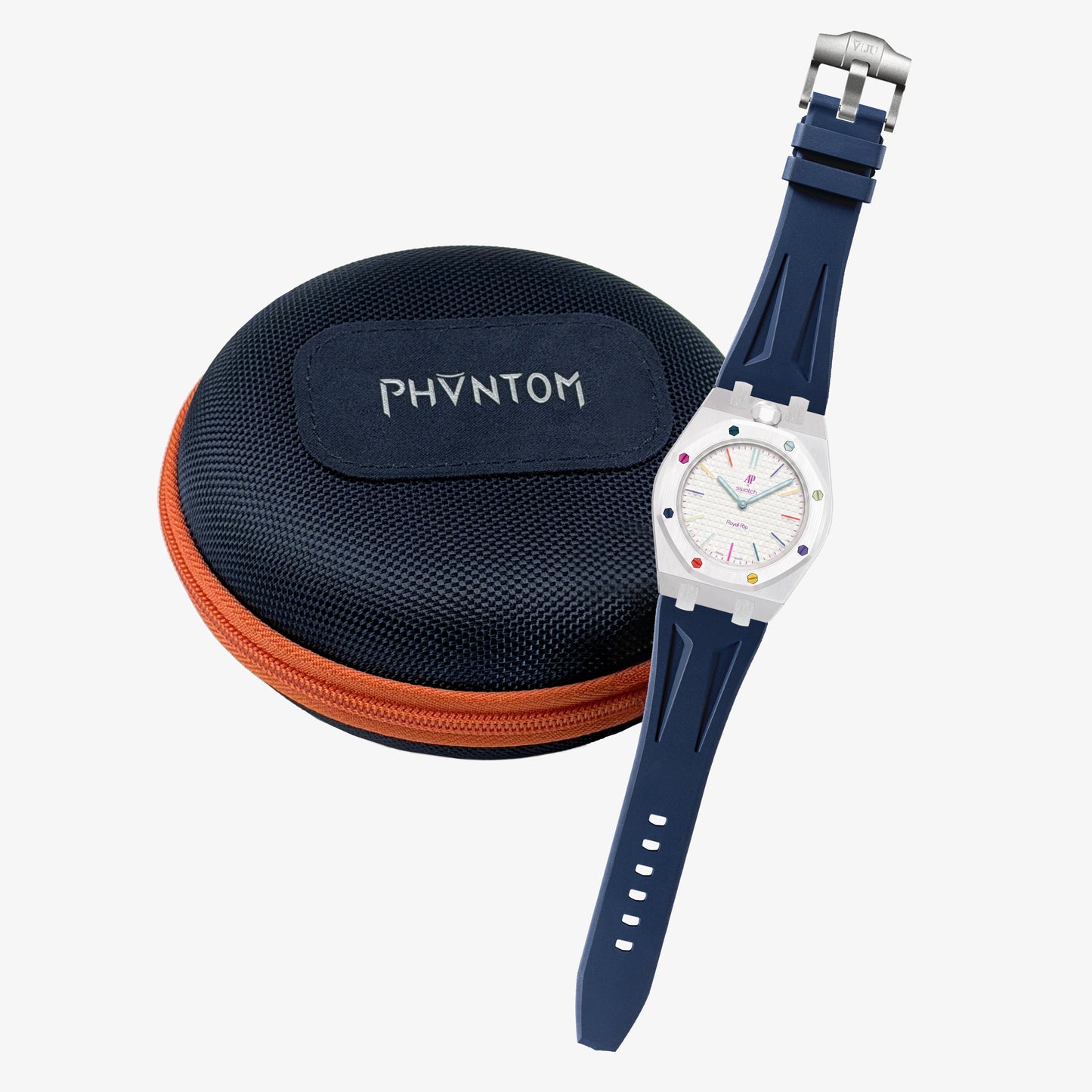 VIPEX Capsule -  Titanium Case Shield & Dark Blue FKM Rubber Strap (Royal Pop pocket watch is not included)